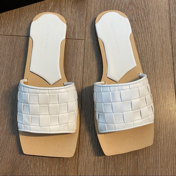 BOTTEGA VENETA Woven Leather Wood Square Toe Flat Sandals Slides Pelle Nappa - Picture 3 of 7